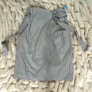 Blue and white striped midi skirt